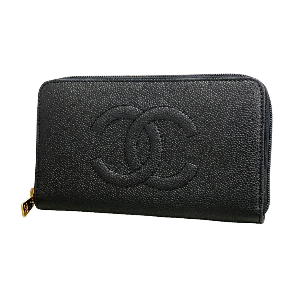 Chanel Long Wallet, Caviar Leather, Black, Men's & Women's